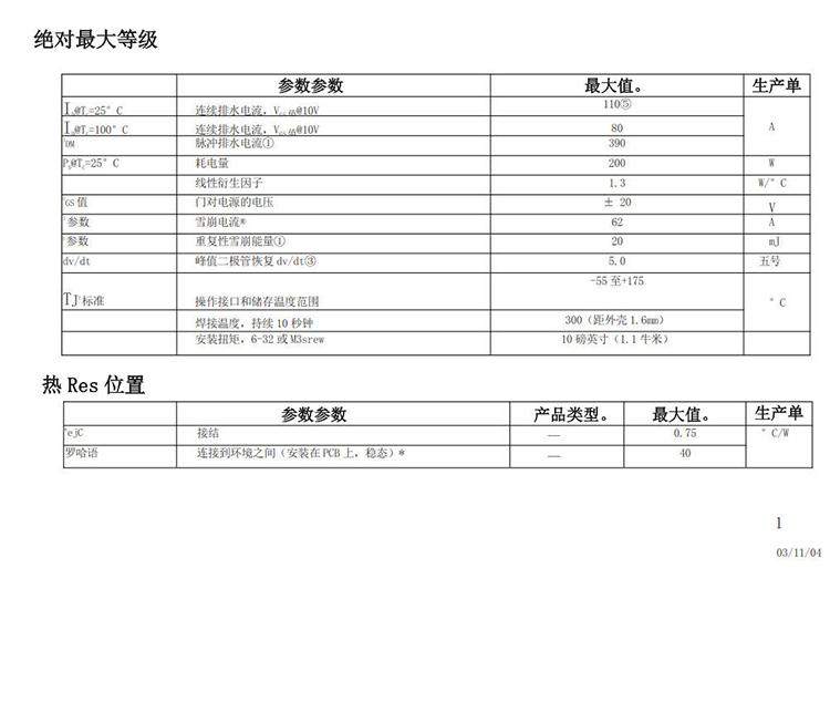 IRF3205SLPBF中文資料 數(shù)據(jù)手冊 數(shù)據(jù)表(PDF)