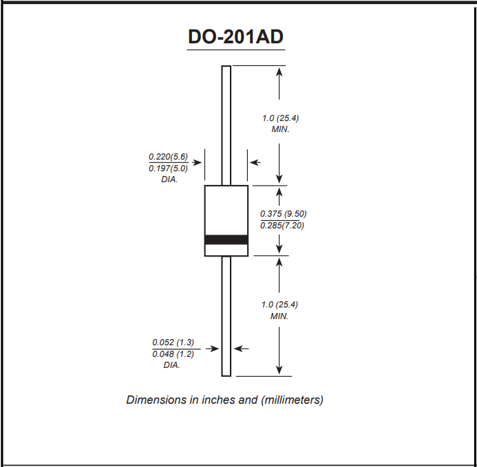 SR5150 SR5200 肖特基二極管 DO-27封裝規(guī)格