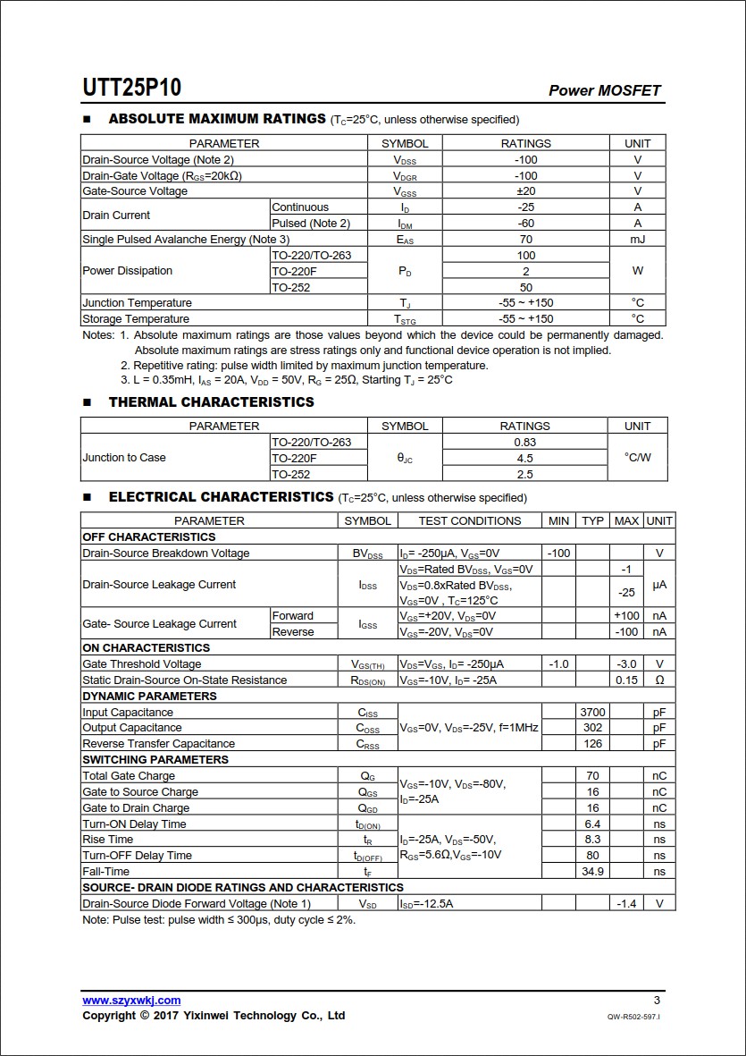 UTT25P10L規格書 UTT25P10L規格書