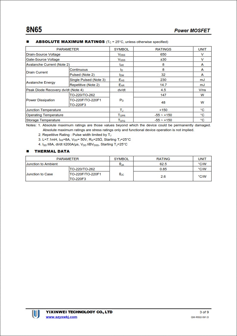8N65規(guī)格書 8N65規(guī)格書
