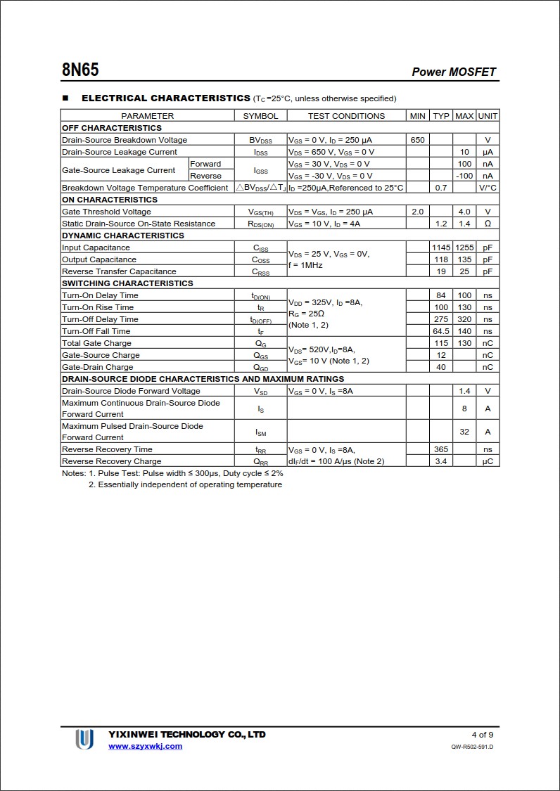 8N65規(guī)格書 8N65規(guī)格書