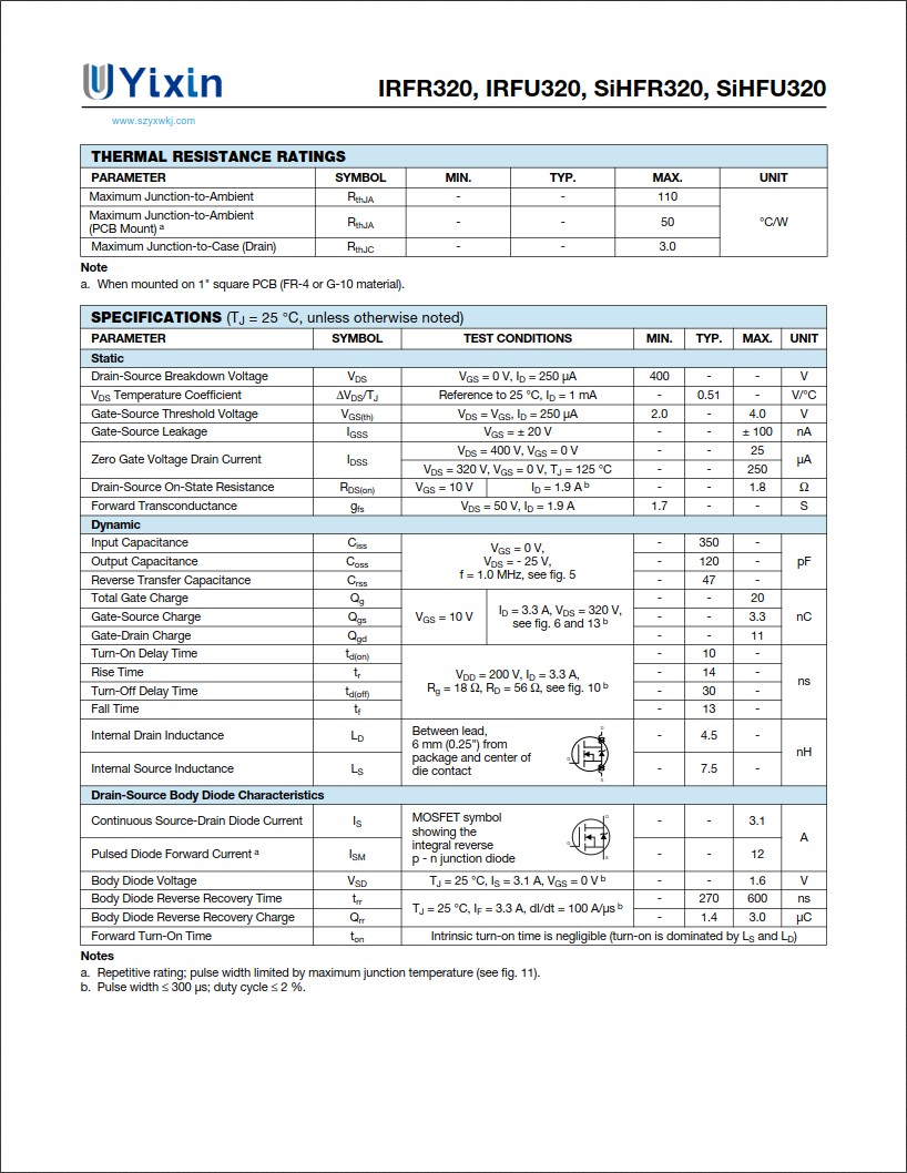 SiHFR320規格書 SiHFR320規格書