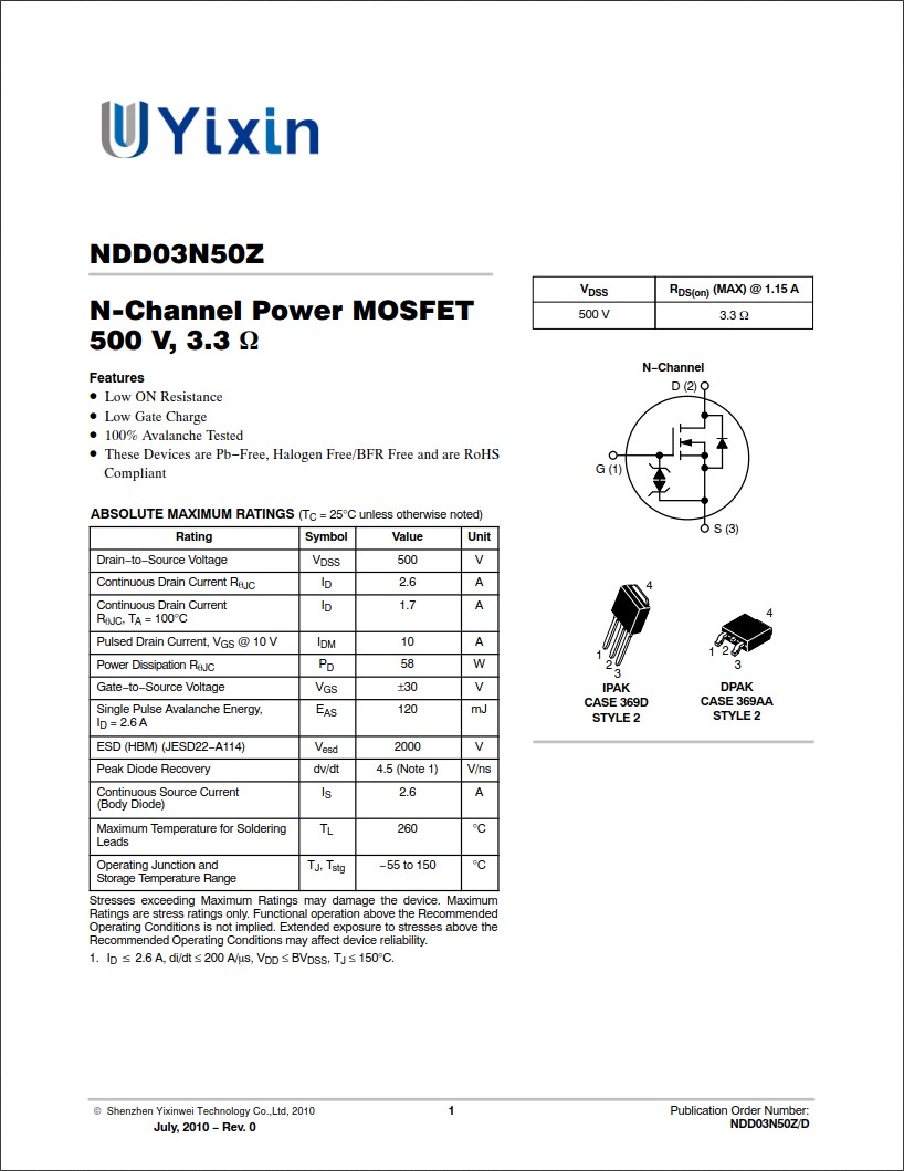 NDD03N50ZT4G規(guī)格書