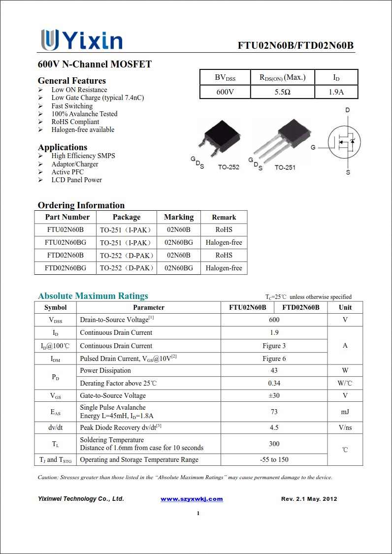 FTD02N60規(guī)格書(shū)