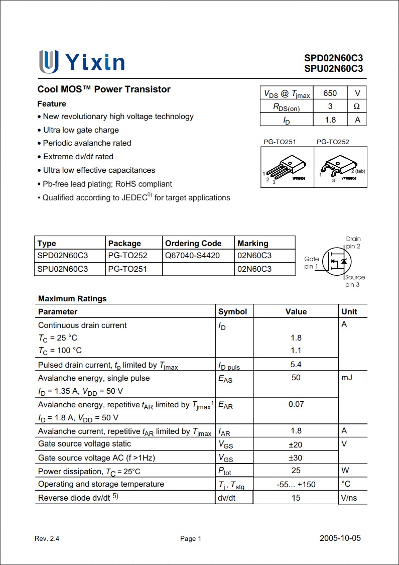 SPD02N60C3規(guī)格書