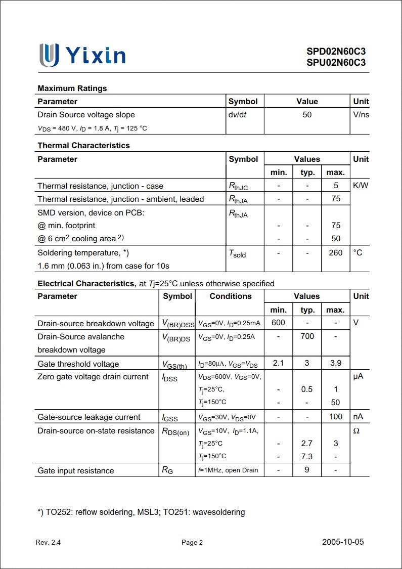 SPD02N60C3規(guī)格書