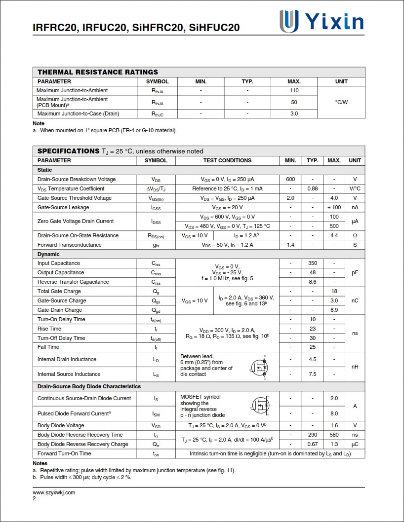 SiHFRC20規(guī)格書 SiHFRC20規(guī)格書
