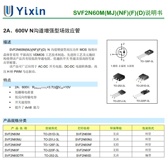 SVF2N60D規(guī)格書 SVF2N60D規(guī)格書