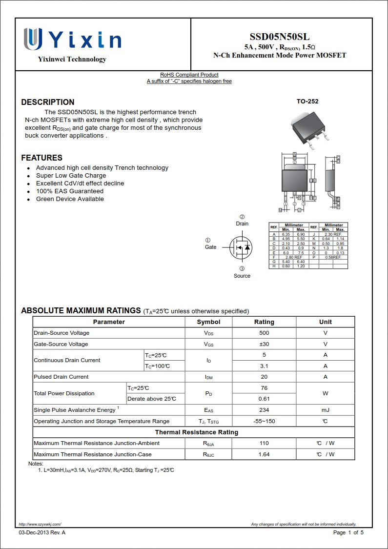 SSD05N50SL規(guī)格書 SSD05N50SL規(guī)格書