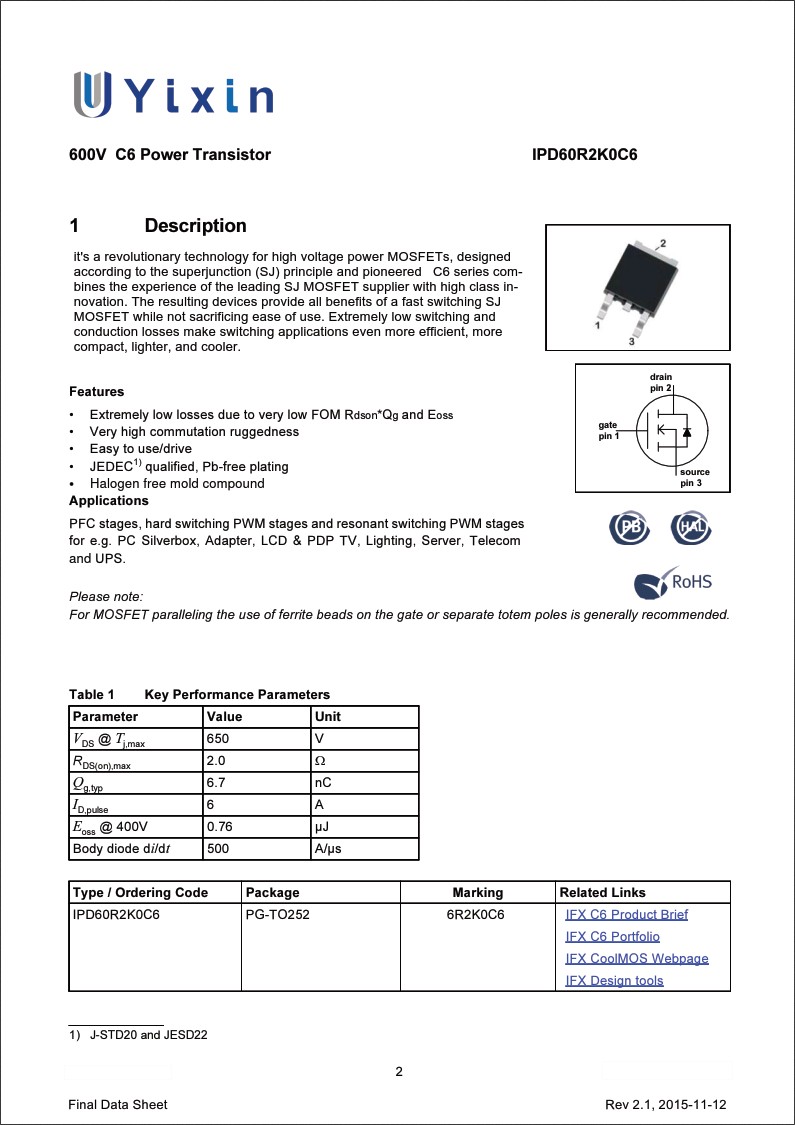 IPD60R2K0C6規格書