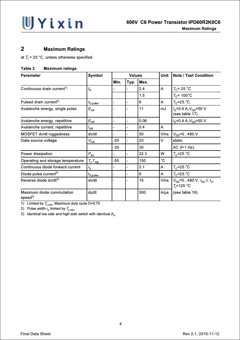 IPD60R2K0C6規格書
