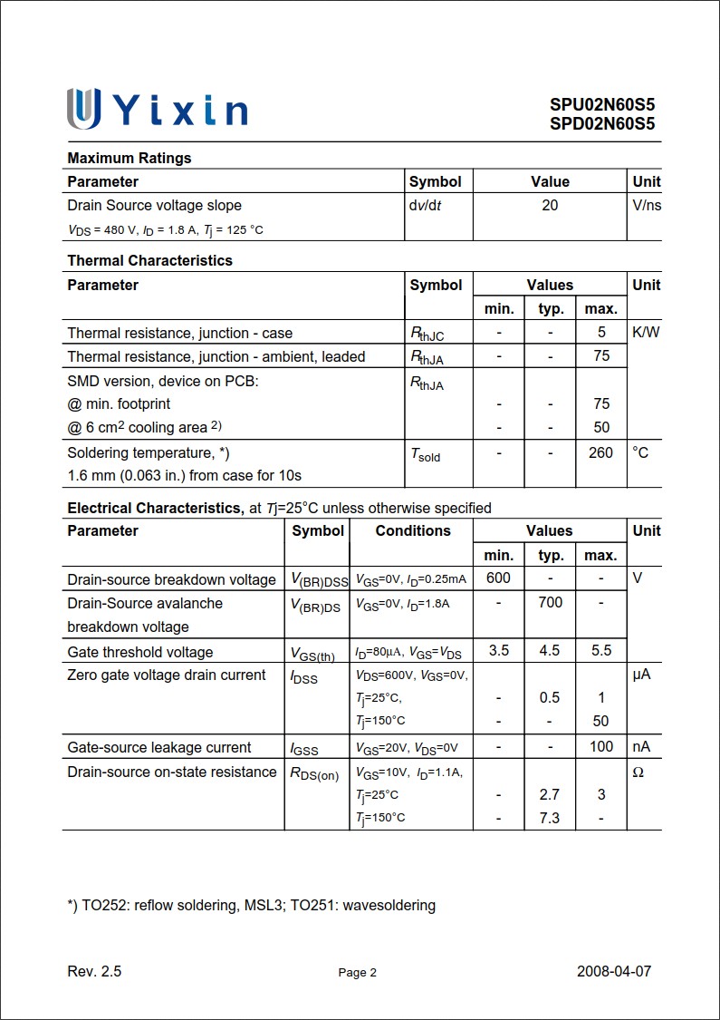 SPD02N60S5規(guī)格書(shū) SPD02N60S5規(guī)格書(shū)