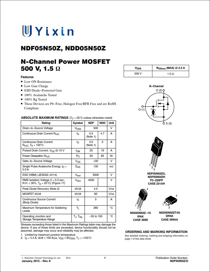 NDD05N50ZT4G規格書