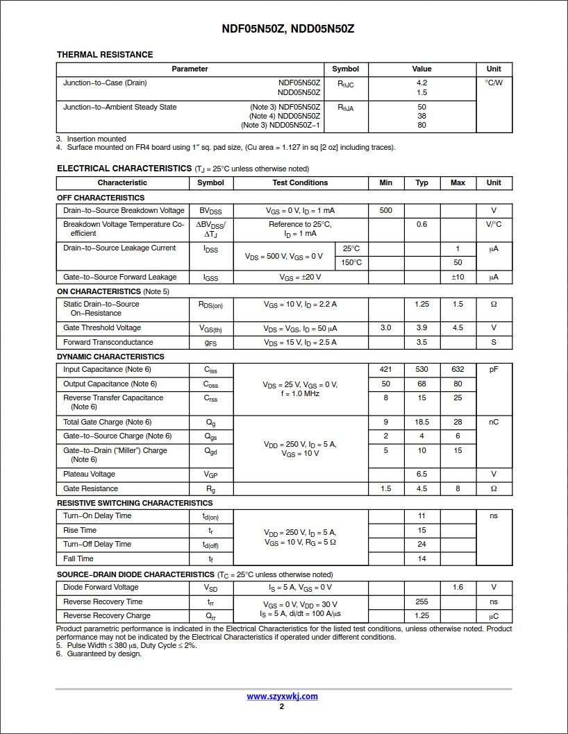 NDD05N50ZT4G規格書