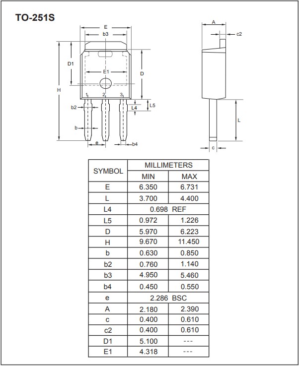 SDU05N04,TO-251S封裝規格 SDU05N04,TO-251S封裝規格