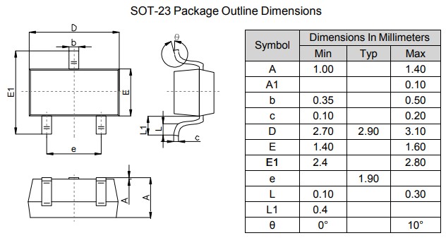 SI2301(SOT23)封裝外形尺寸