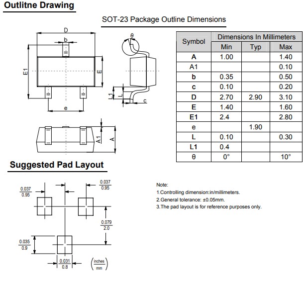 SI2302(SOT23)封裝外形尺寸
