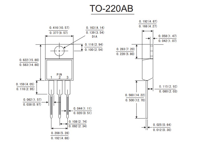 2N60(TO-220AB)封裝外形尺寸