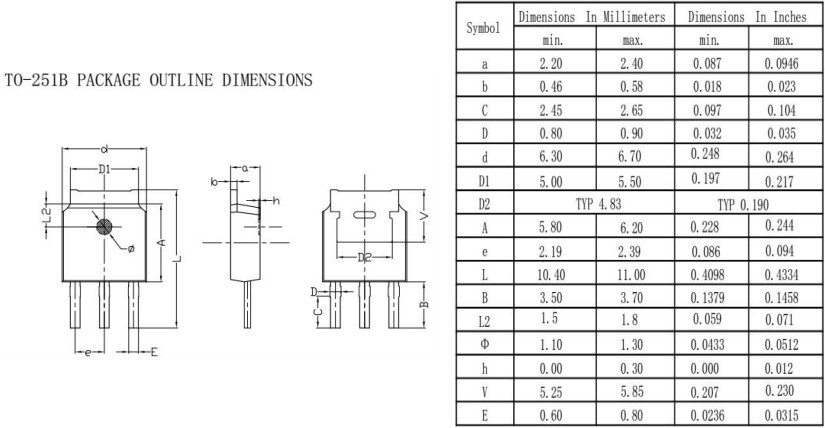 TO-251B封裝尺寸 TO-251B封裝尺寸