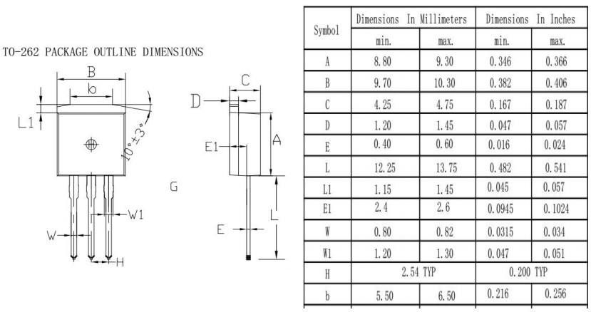 TO-262封裝尺寸 TO-262封裝尺寸
