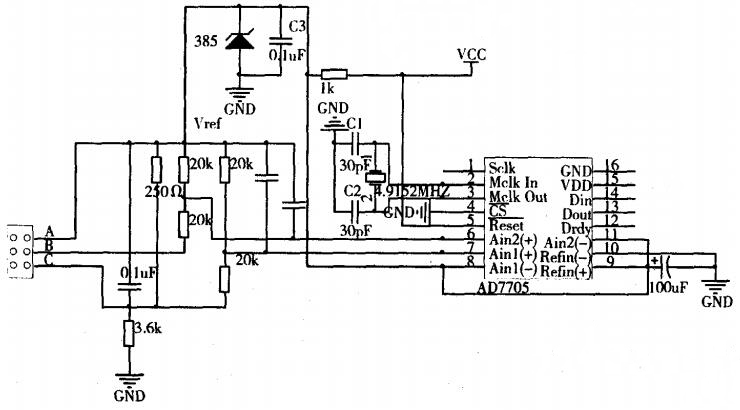 AD7705萬能輸入電路的輸入端電路圖 AD7705萬能輸入電路的輸入端電路圖