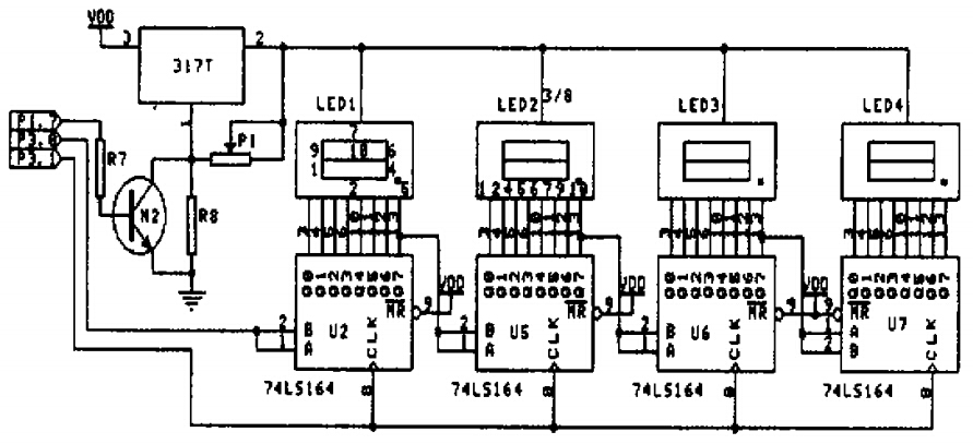 串行口擴(kuò)展的4位LED顯示電路
