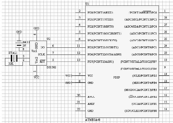 ATMEGA48與DS1302的電路連接