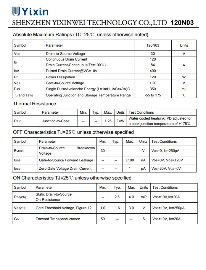 120N03絕對最大額定參數