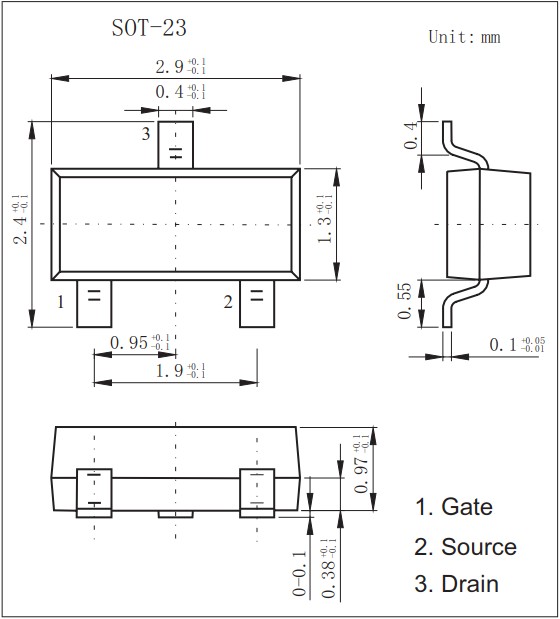 場效應管AO3404（SOT23）封裝尺寸