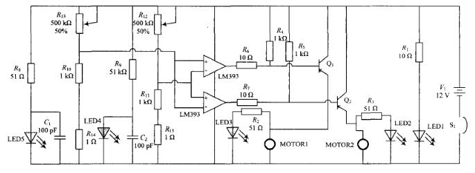 基于LM393的循跡控制電路原理圖