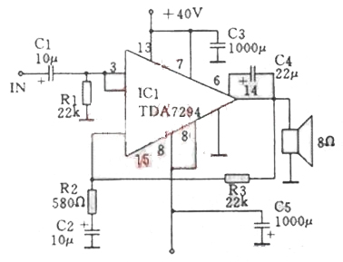 TDA7294構(gòu)成的100W功率放大器電路圖