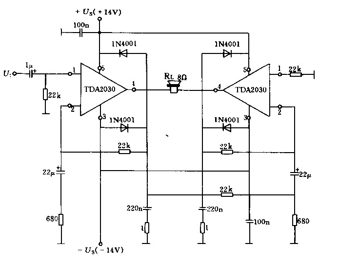 25W橋式低頻功率放大器電路圖
