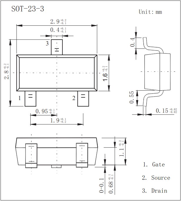 圖5）場效應管AO3407（SOT23）封裝尺寸