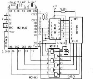 A/D轉換和數碼顯示電路框圖