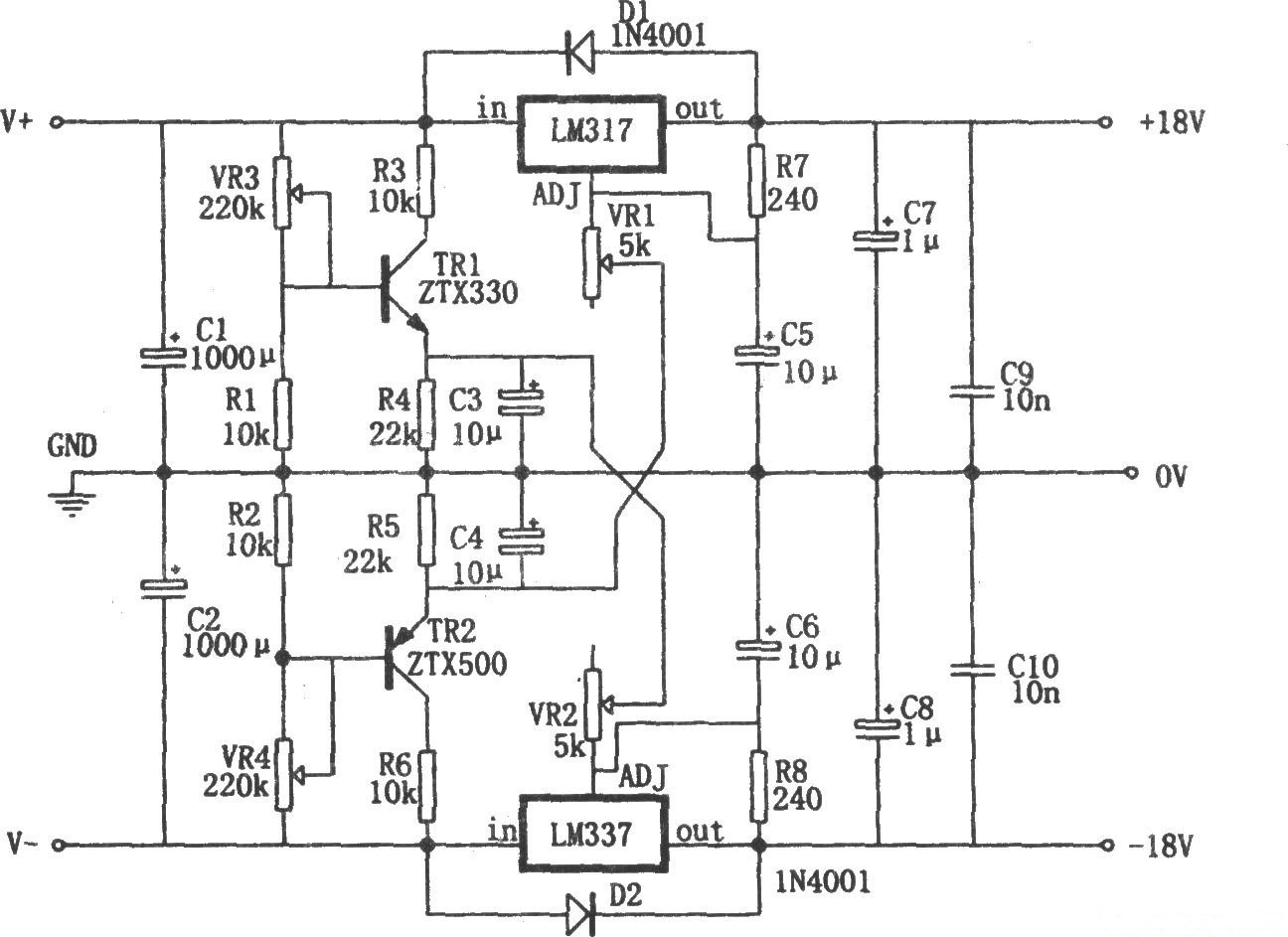 LM317構(gòu)成的0～±30V、1.5A電源電路