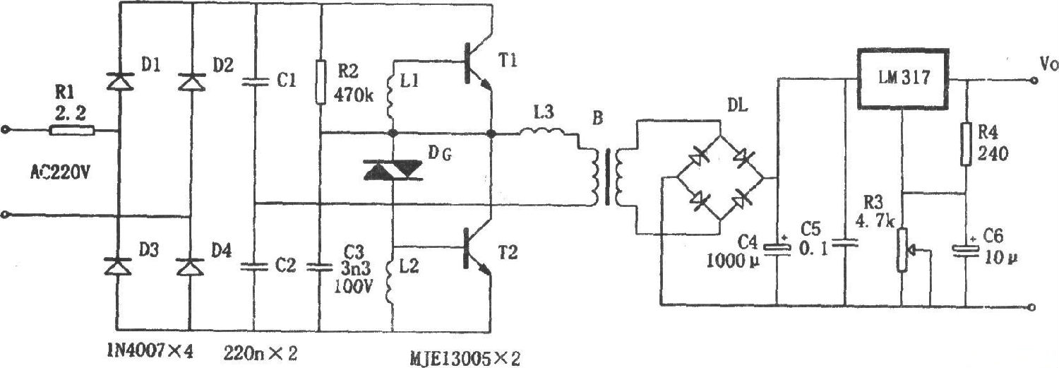 LM317構(gòu)成的電子變壓穩(wěn)壓電源電路
