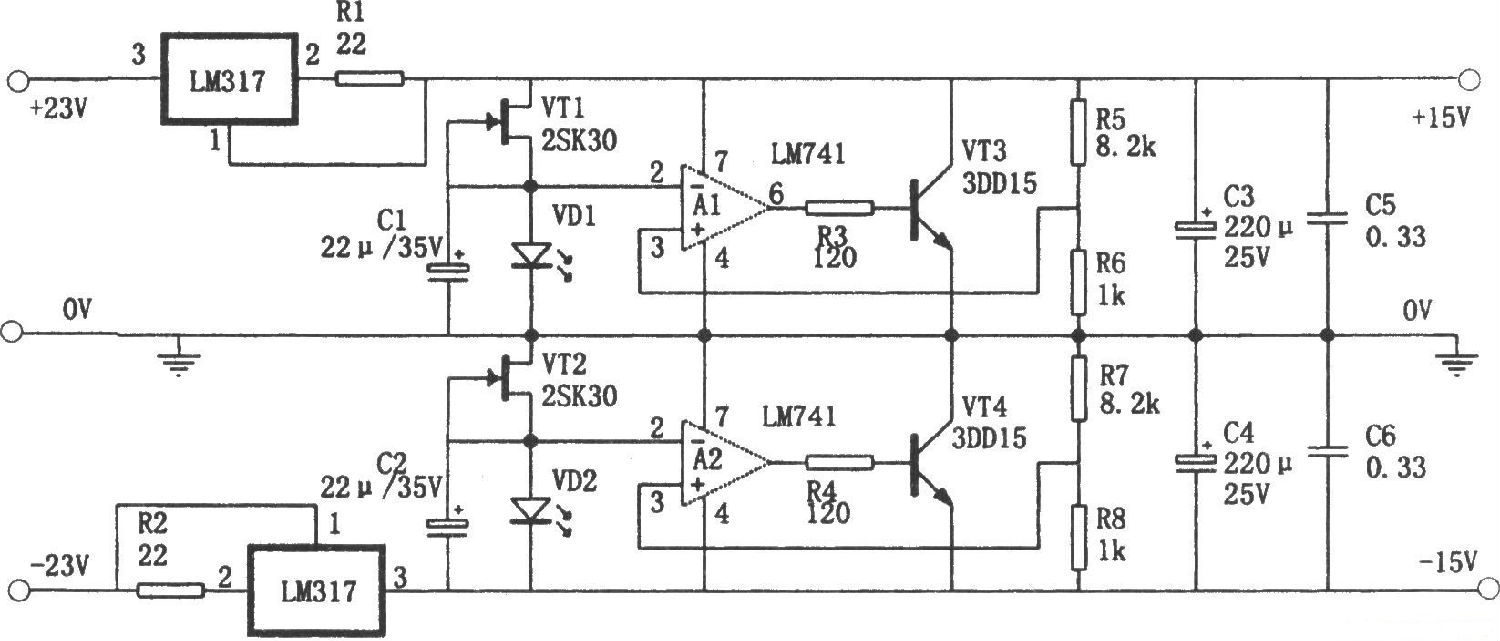 LM317構(gòu)成的恒流并聯(lián)穩(wěn)壓電源電路