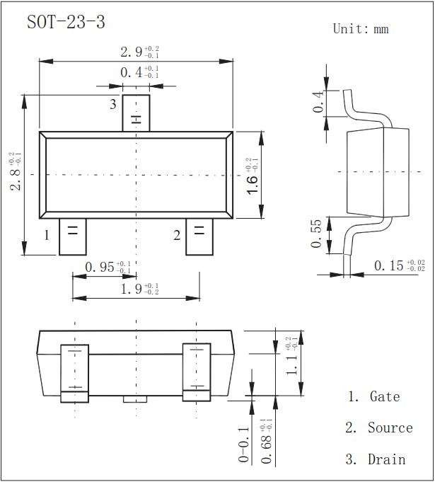 圖4）場效應管AO3407（SOT23）封裝尺寸