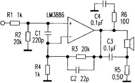 基于LM3886的功放電路原理圖