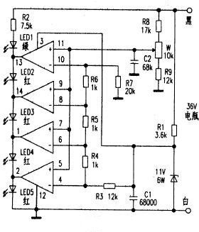 LM339制成的電量顯示部分電路圖