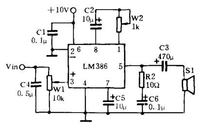 LM386的微機立體聲功放電路原理圖 LM386的微機立體聲功放電路原理圖