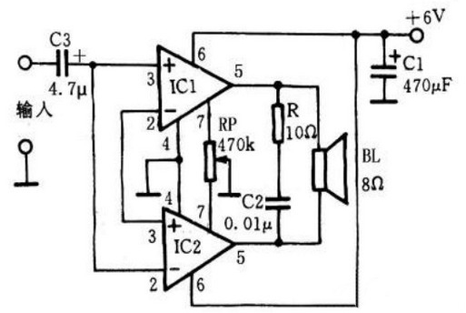 LM386構成OCL功放電路的電路圖 LM386構成OCL功放電路的電路圖