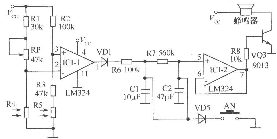 LM324的煤氣爐熄火報(bào)警器電路